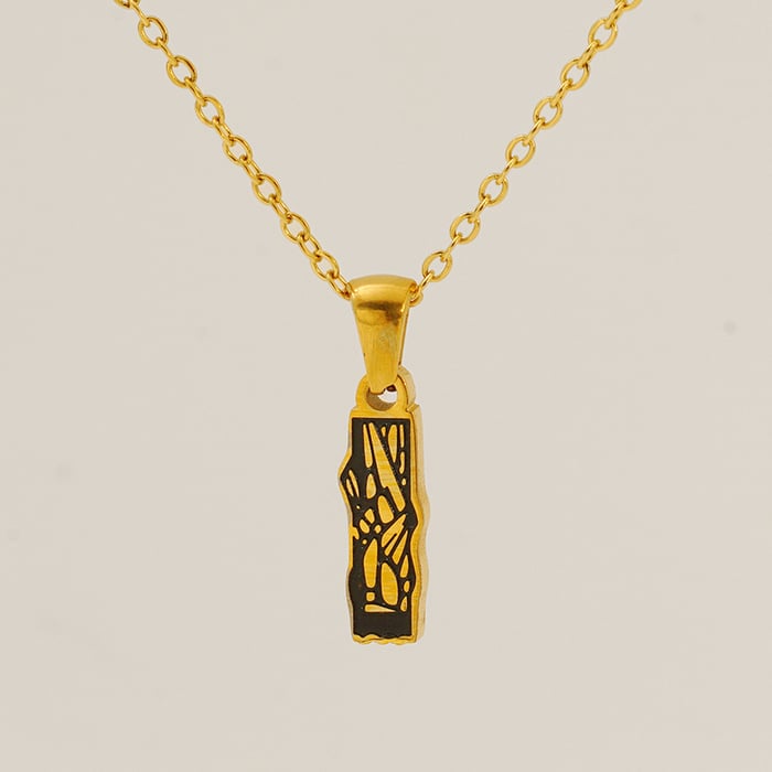 1 Piece Classic Bark Grain Unique Letter I Stainless Steel  Gold Color Unisex Pendant Necklaces 